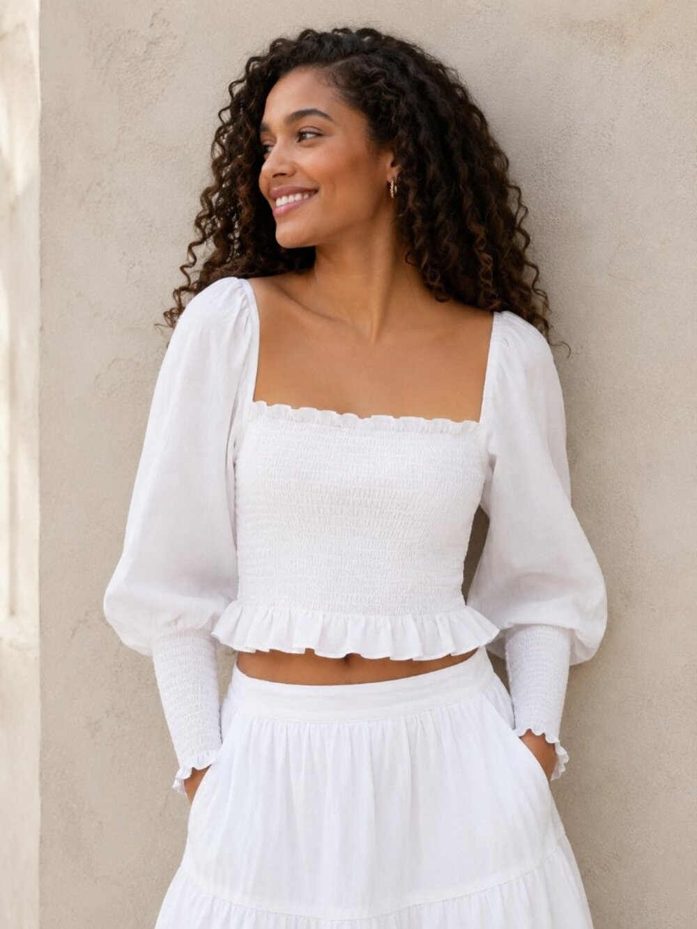 Hill House Home, Long Sleeve Grace Nap Top, White, Size S